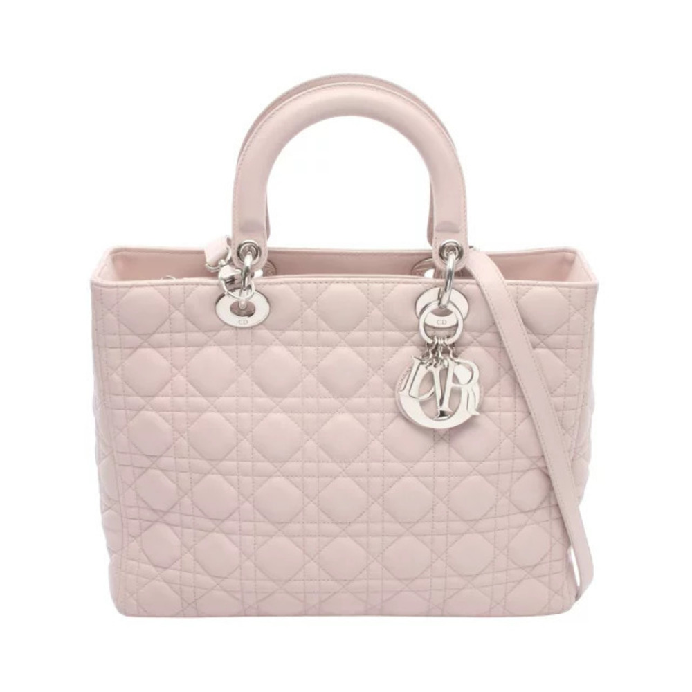 Christian Dior Lady Cannage Handbag Leather Pink